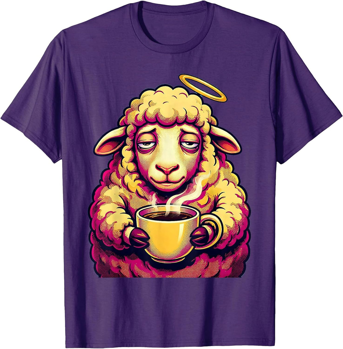 Tired Sheep Coffee Lover Funny Christian Design T-Shirt - Purple