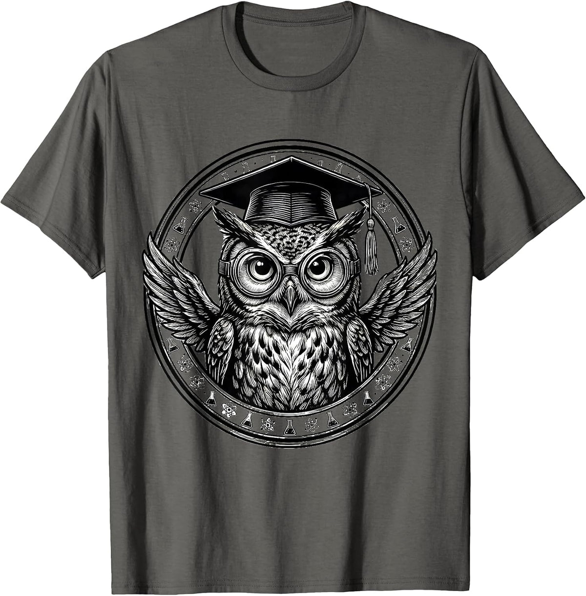 Men's Owl Science Teacher Lab Goggles Graduation Cap T-Shirt - Asphalt Grey