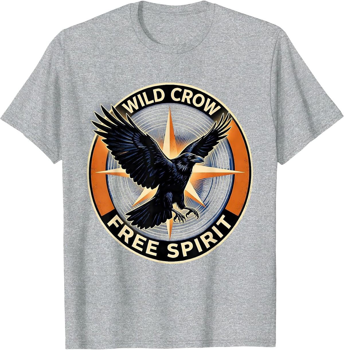 Men's Wild Crow Free Spirit Nature Lover Design T-Shirt - Heather Grey