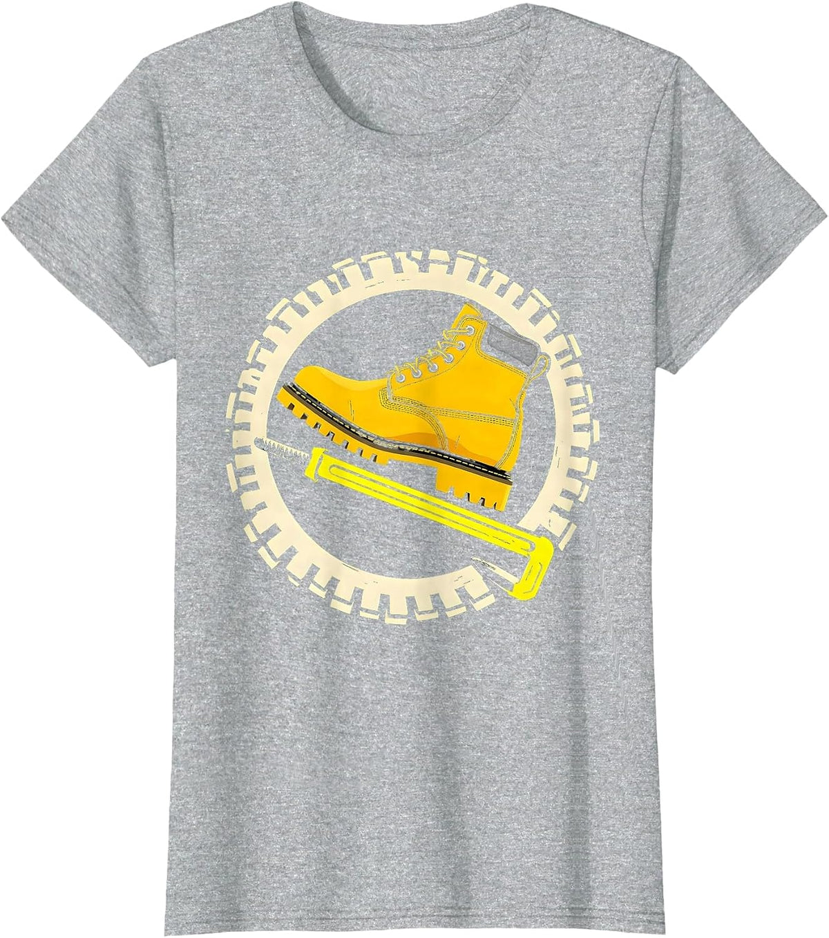 Pit Crew Boot on Tire Iron Mechanic Graphic T-Shirt - Heather Grey