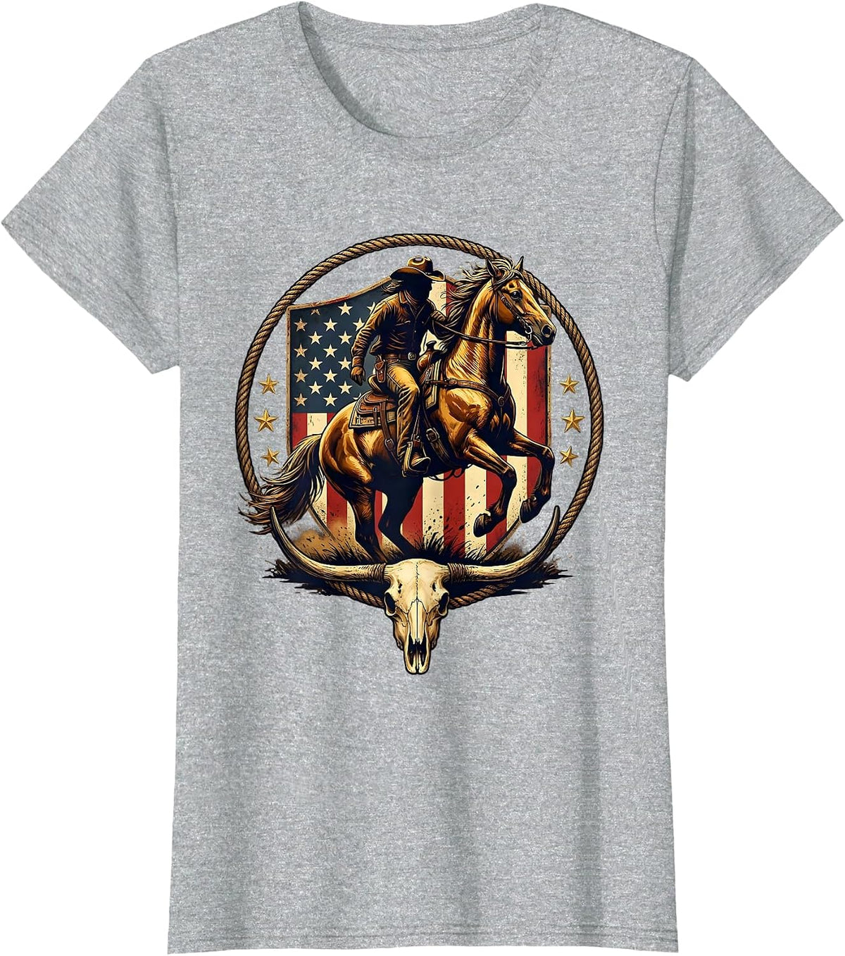 Cowboy Riding Horse at Sunset Western Design T-Shirt - Heather Grey