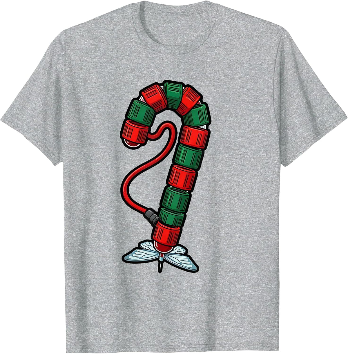 Men's Oversized Candy Cane Blood Tube Phlebotomist Christmas Humor T-Shirt - Heather Grey