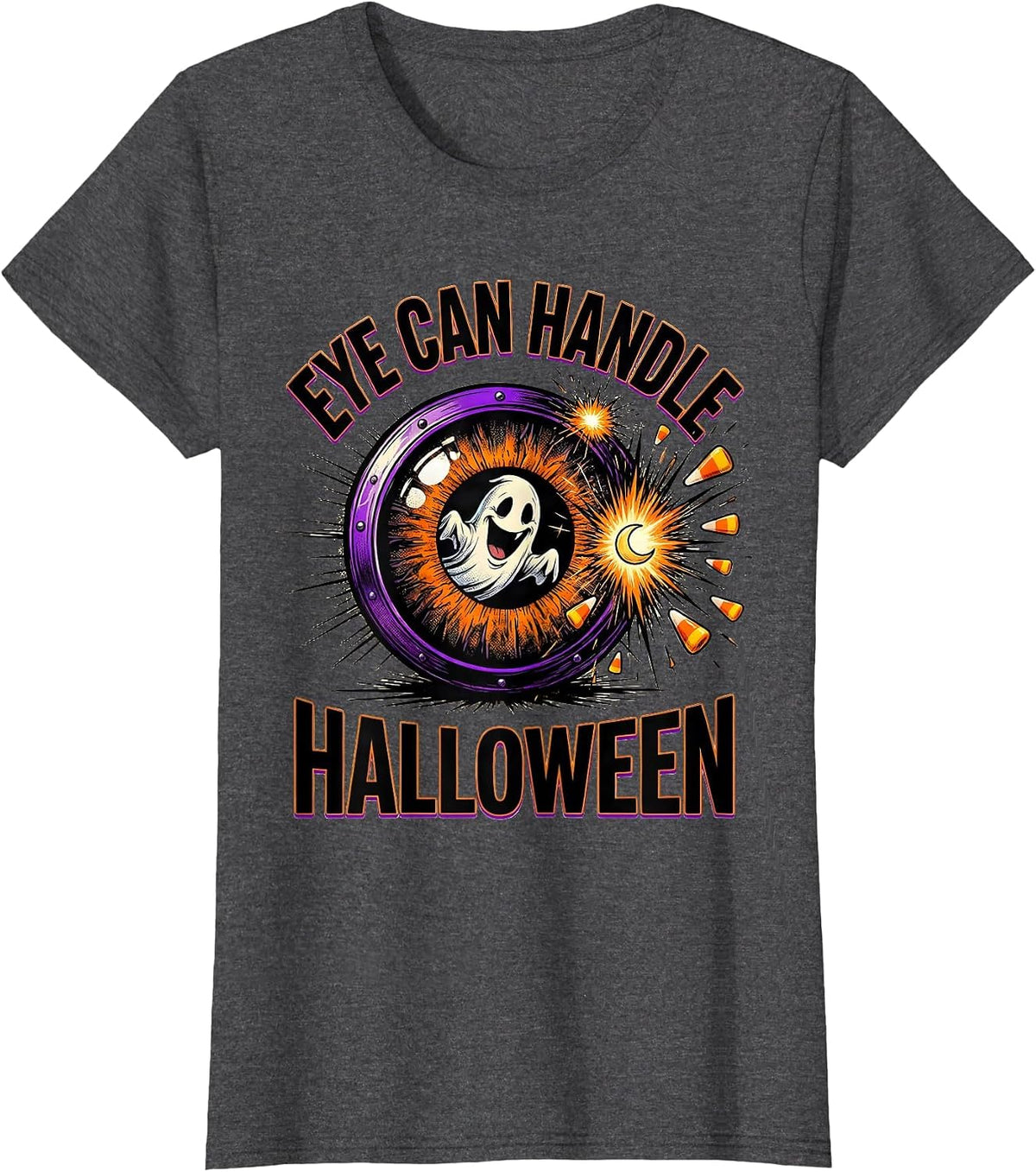 Women's Eye Can Handle Halloween Comic Book Ghost Optometrist T-Shirt - Dark Heather Grey