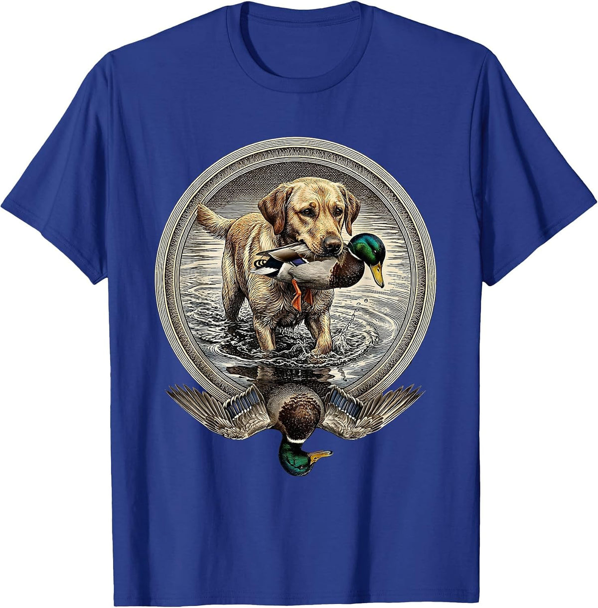Hunting Dog Duck Retrieve Waterfowl Illustration T-Shirt - Royal Blue