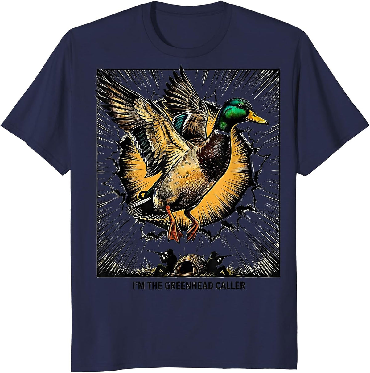 Men's I'm The Greenhead Caller Comic Book Mallard Duck Hunting Dad T-Shirt - Navy Blue