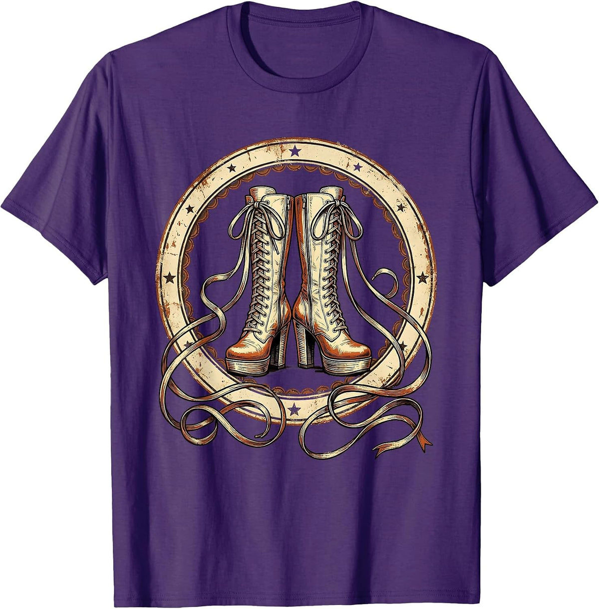 Men's Showgirl Stage Boots Laces Illustration T-Shirt - Purple