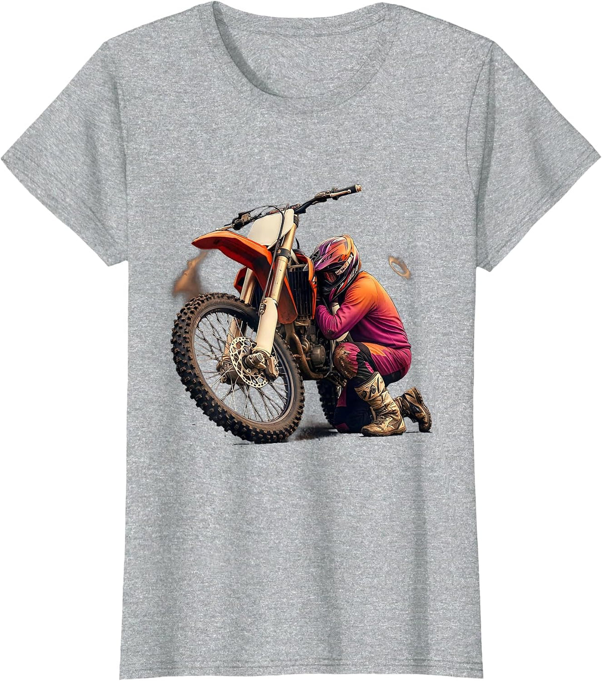 Helmeted Motocross Rider Funny Dirt Bike Biker Gift T-Shirt - Heather Grey