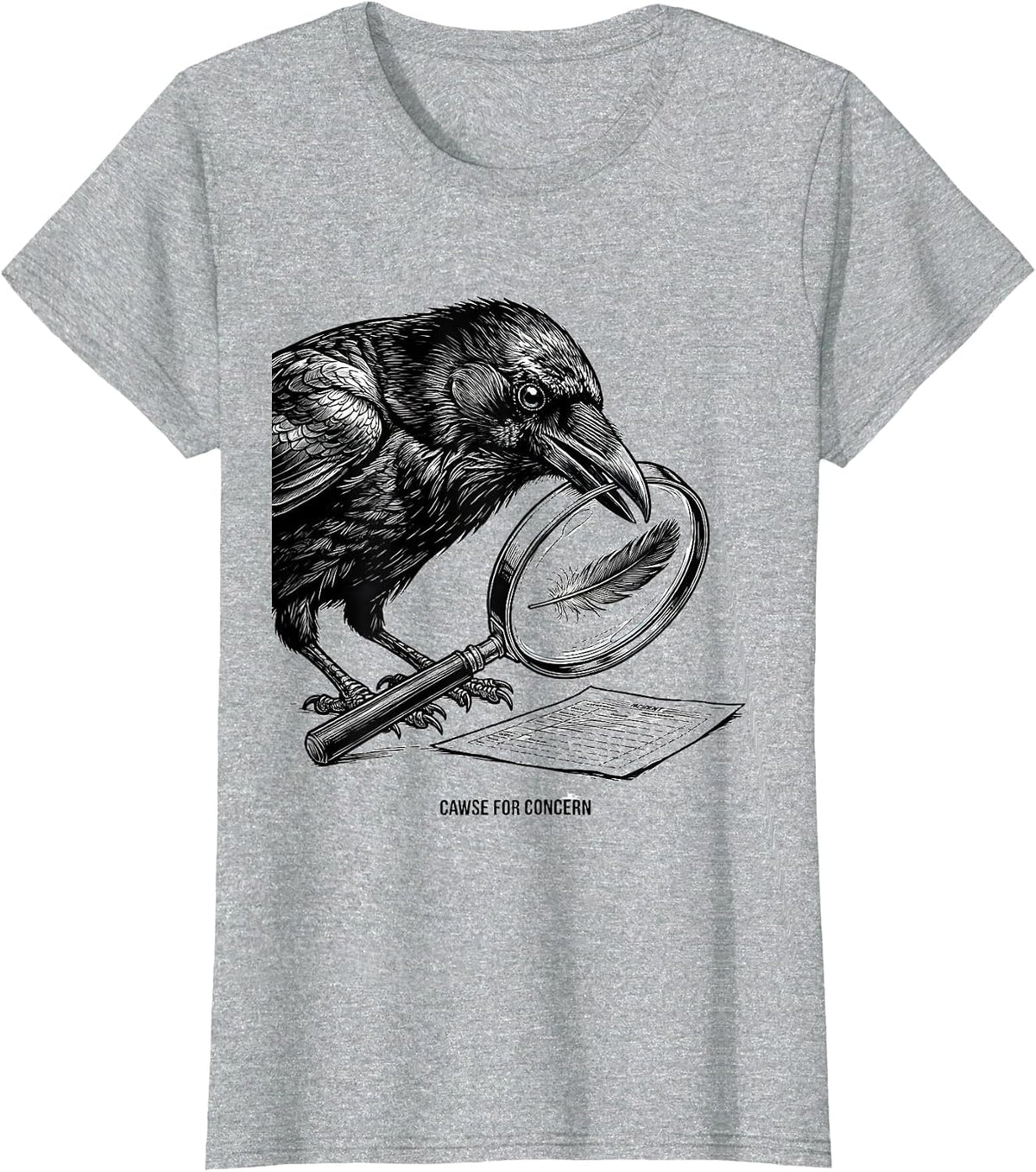 Cawse For Concern Dark Humor Gothic Crow Raven Bird Lover T-Shirt - Heather Grey
