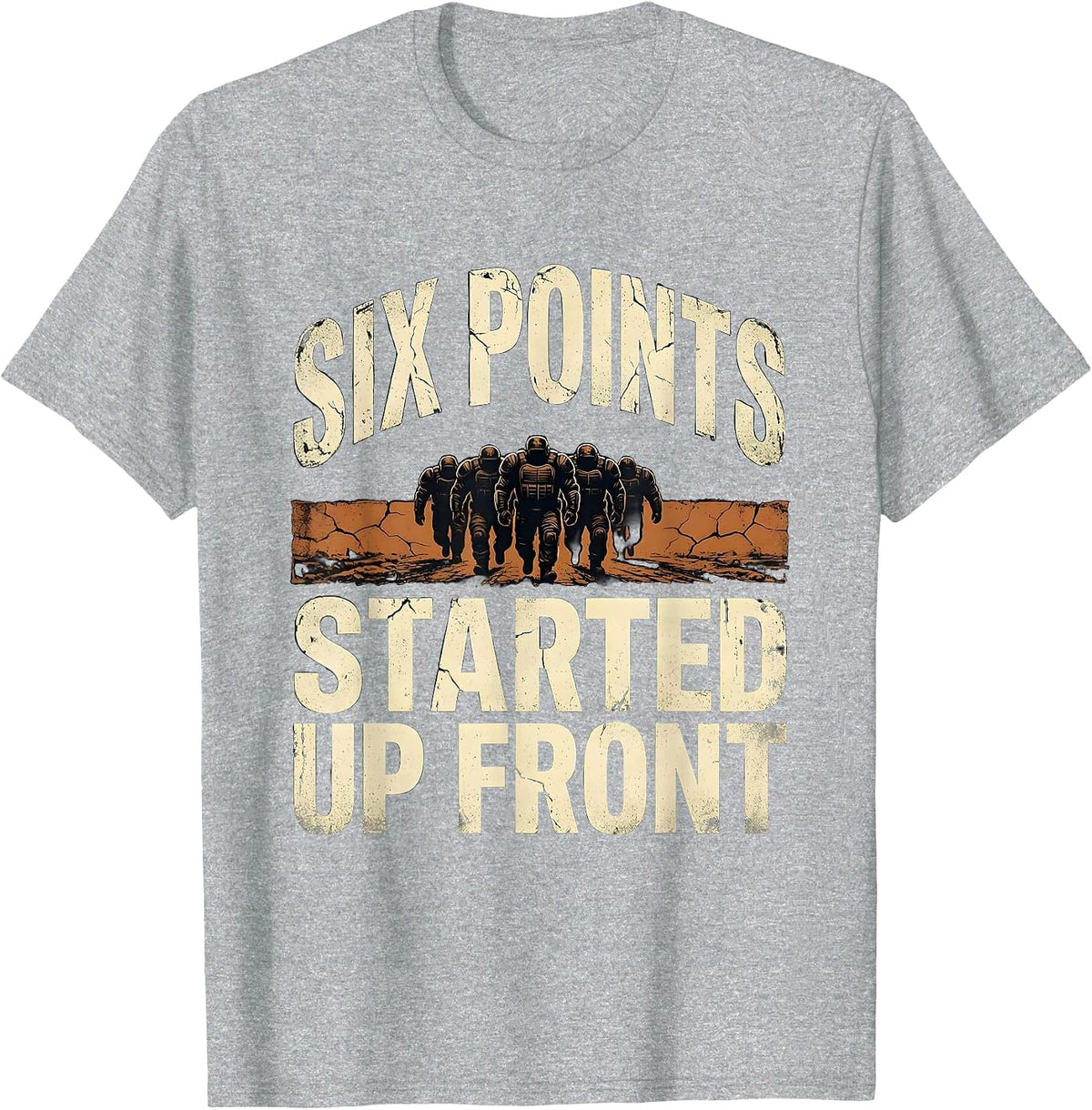 Men's Six Points Started Up Front Distressed Football Lineman T-Shirt - Heather Grey
