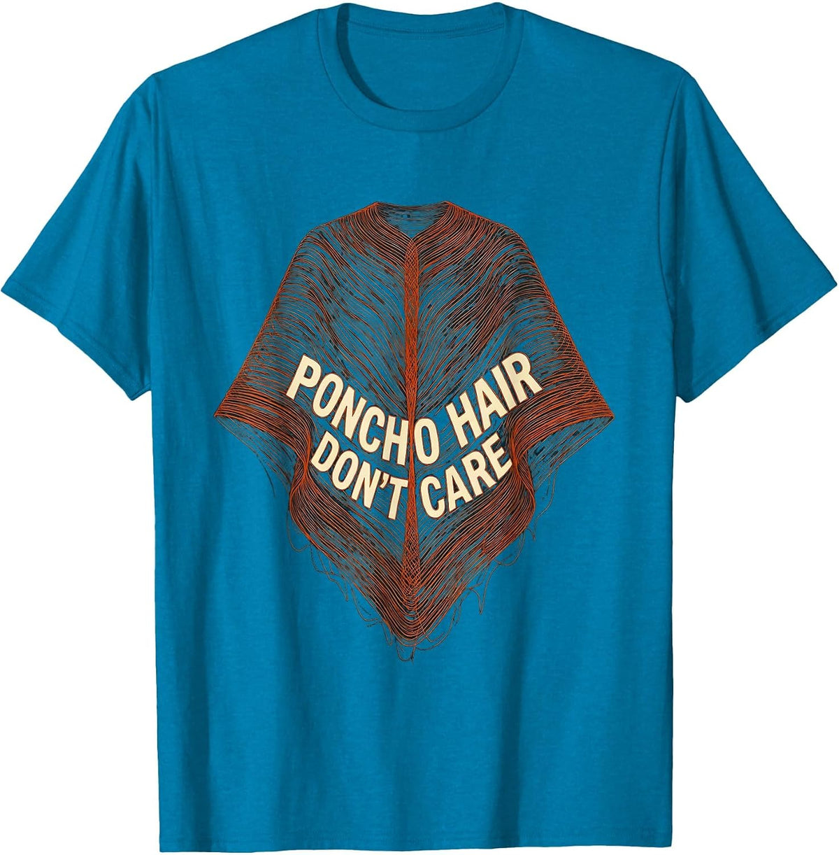 Poncho Hair Don't Care Funny Llama Design T-Shirt - Sapphire Blue