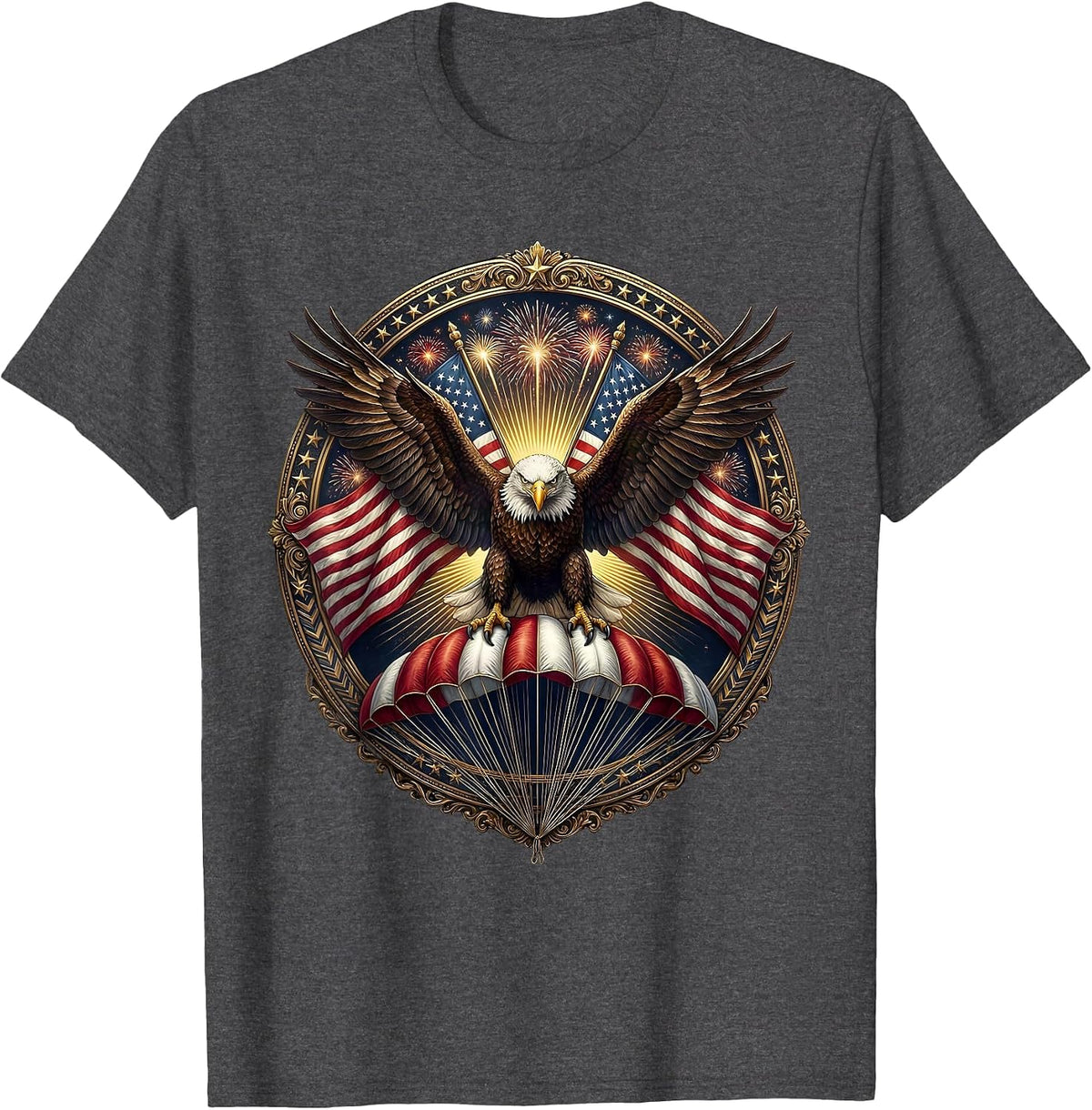Parachutist Golden Sunrise Sky Freedom Design T-Shirt - Dark Heather Grey