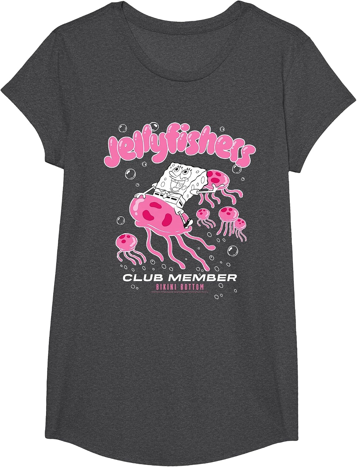 Spongebob Squarepants Jellyfishers Club Member Cartoon T-Shirt - Girls Dark Heather Grey