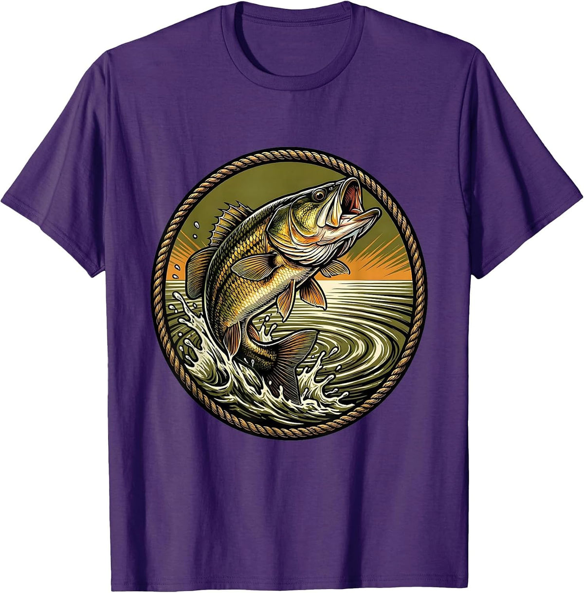 Largemouth Bass Leaping From Water Fishing Design T-Shirt - Purple