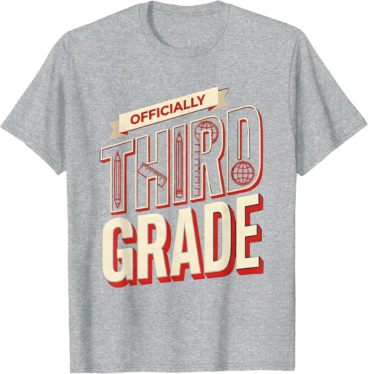 Men's Officially Third Grade Constructivist Poster Back To School T-Shirt - Heather Grey