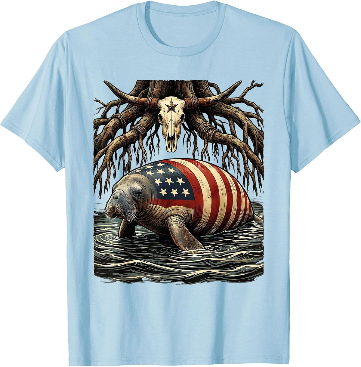 Men's Gulf of America Manatee Mangrove Illustration T-Shirt - Baby Blue