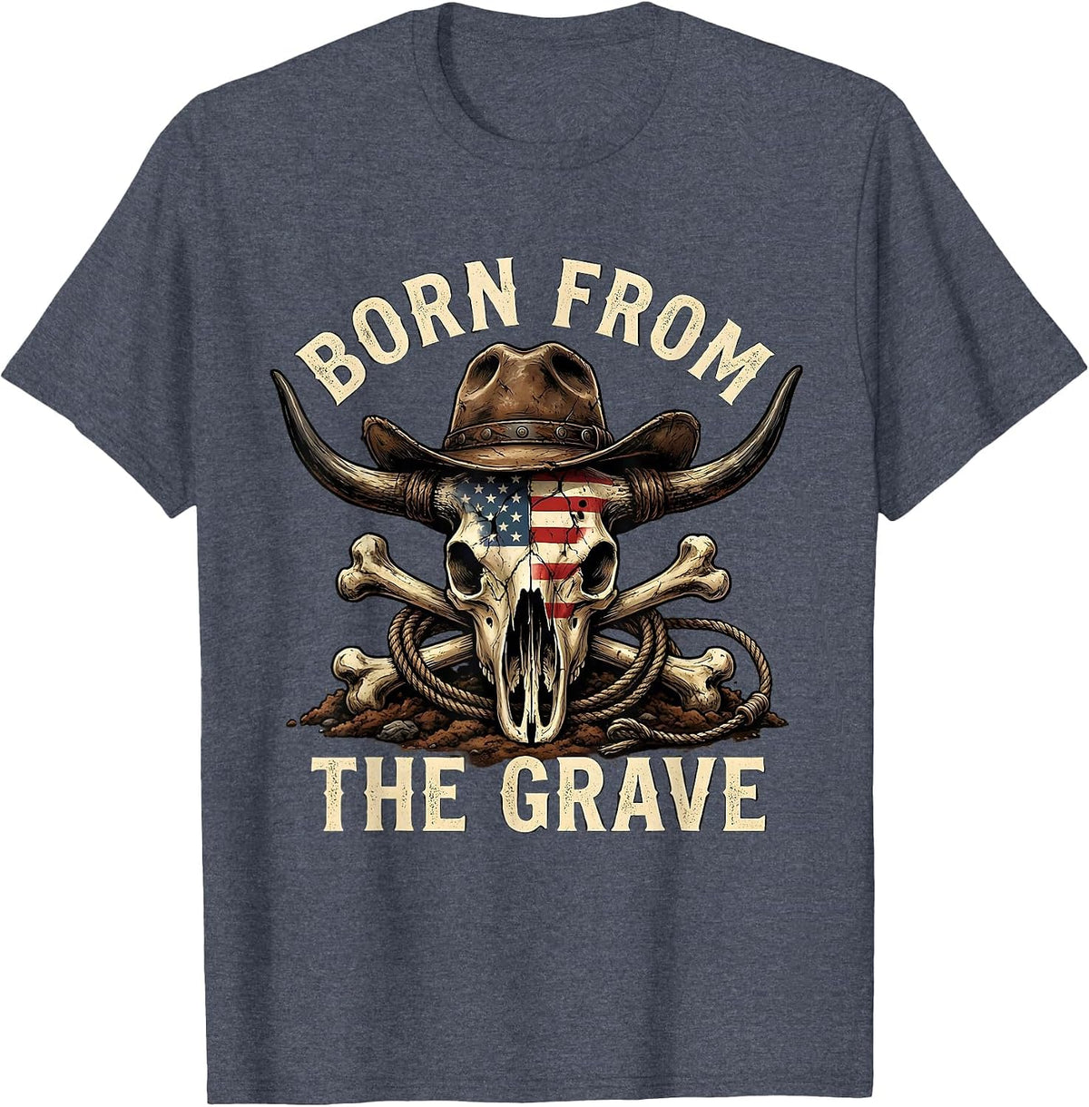 Born from the Grave Skull Graphic Design T-Shirt - Heather Blue