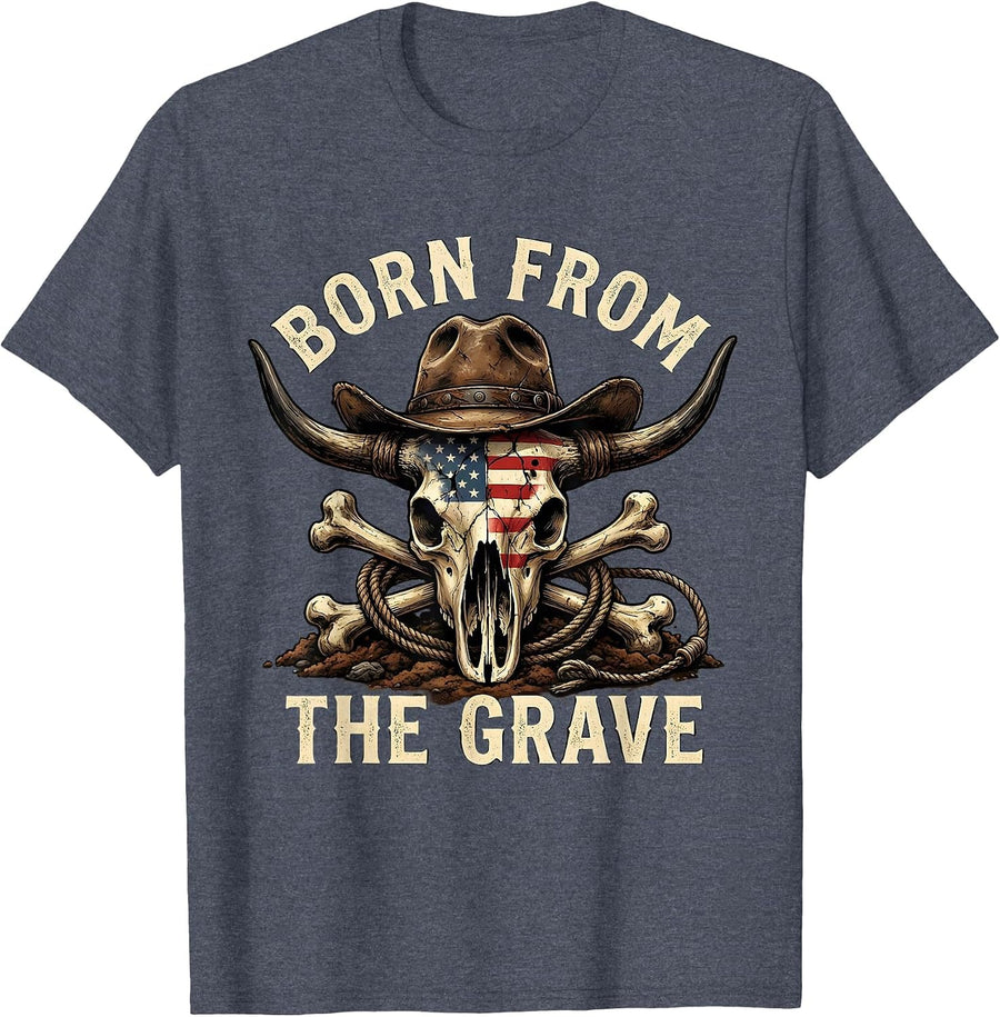 Born from the Grave Skull Graphic Design T-Shirt - Heather Blue