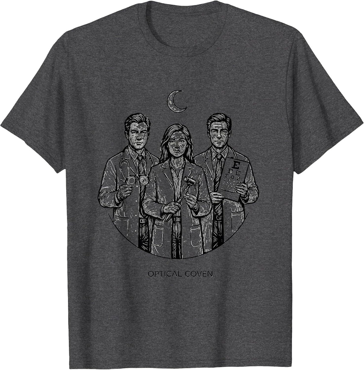Optical Coven Line Art Halloween Optometrist Eye Doctor T-Shirt - Dark Heather Grey
