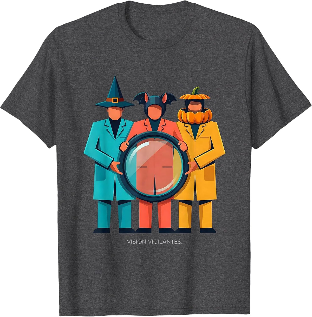 Men's Vision Vigilantes Flat Vector Halloween Optometrist Eye T-Shirt - Dark Heather Grey
