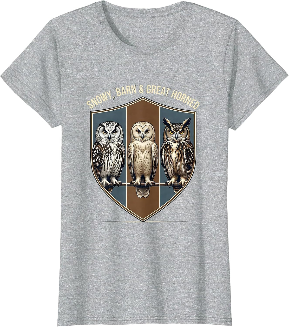 Women's Snowy, Barn & Great Horned Owl Lover Birdwatcher Humor T-Shirt - Heather Grey