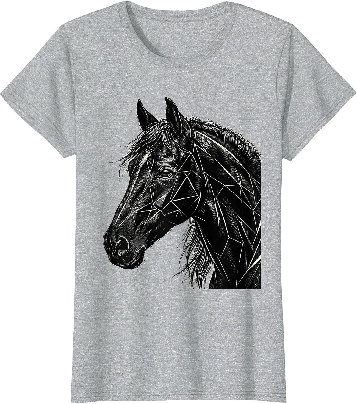 Women's Geometric Horse Head Profile Linework Art T-Shirt - Heather Grey