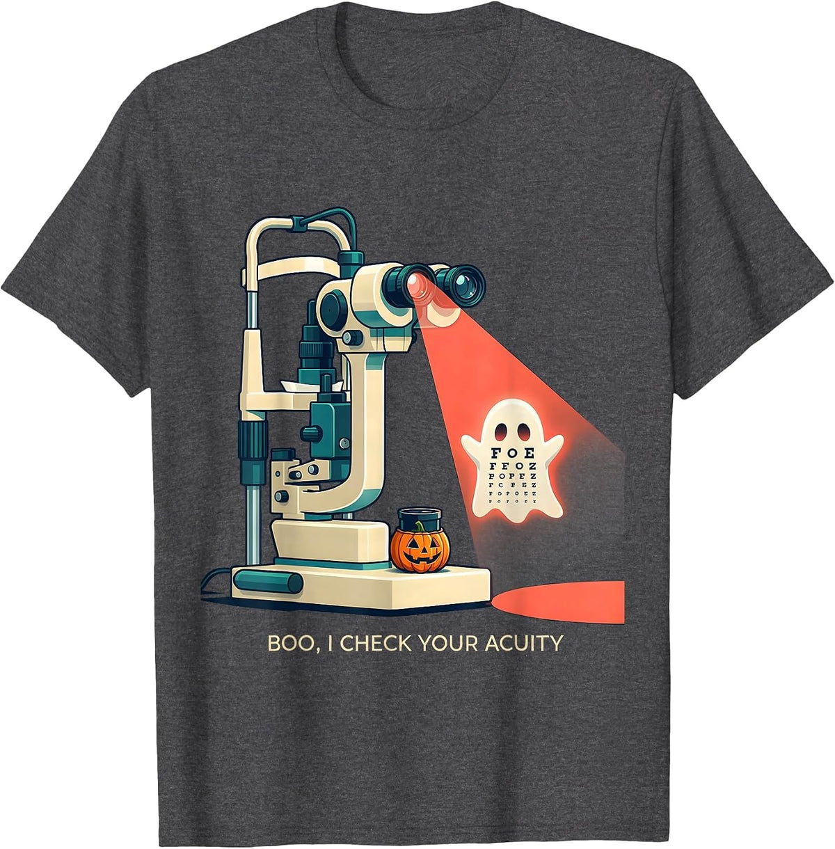 Boo I Check Your Acuity Funny Optometrist Halloween Eye T-Shirt - Dark Heather Grey