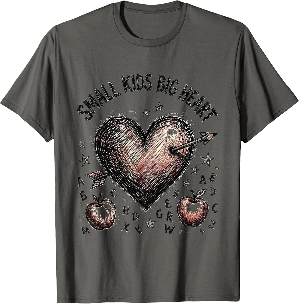 Men's Small Kids Big Heart First Grade Teacher Design T-Shirt - Asphalt Grey