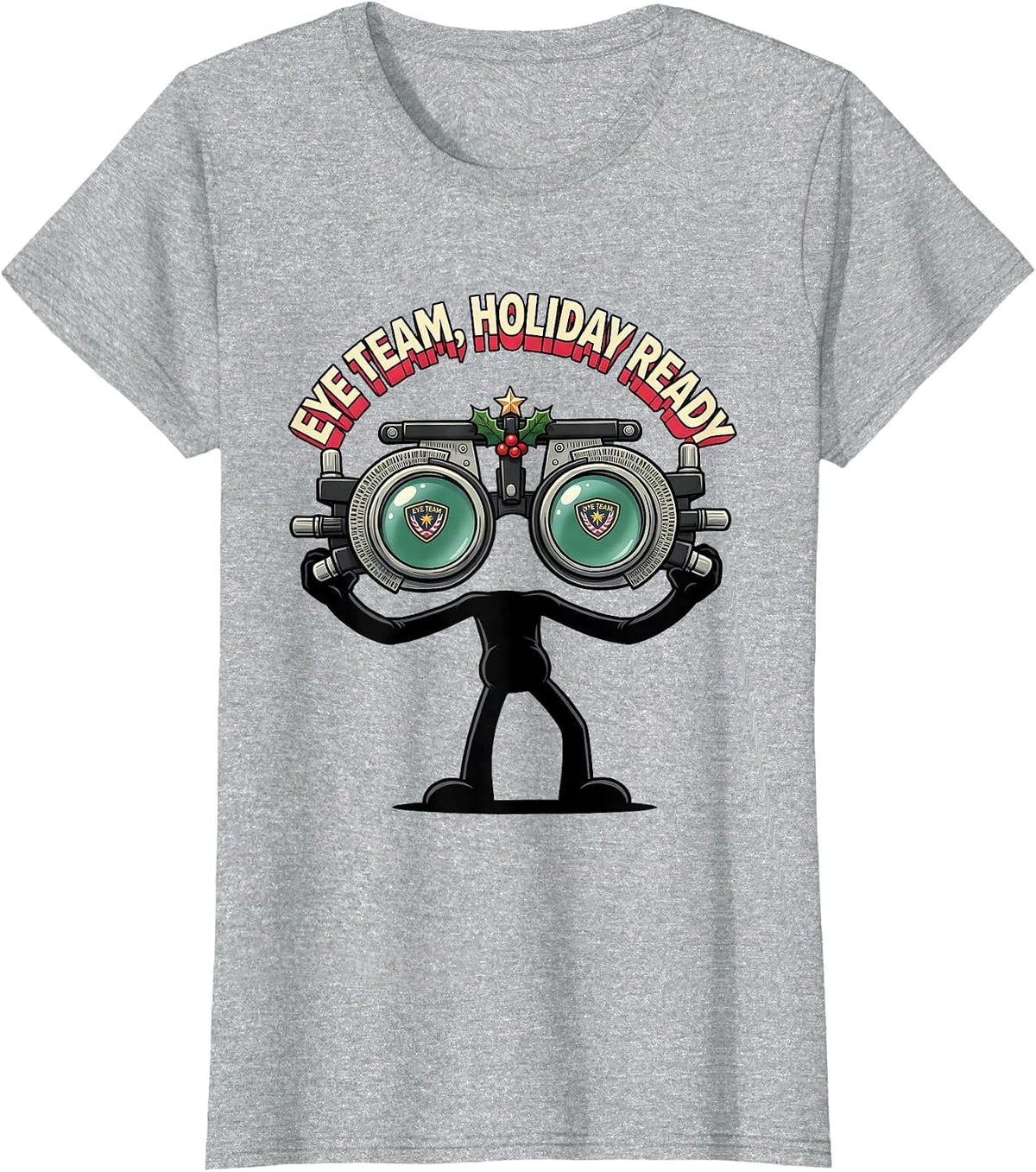 Women's Eye Team Holiday Ready Cartoon Optometrist Christmas T-Shirt - Heather Grey