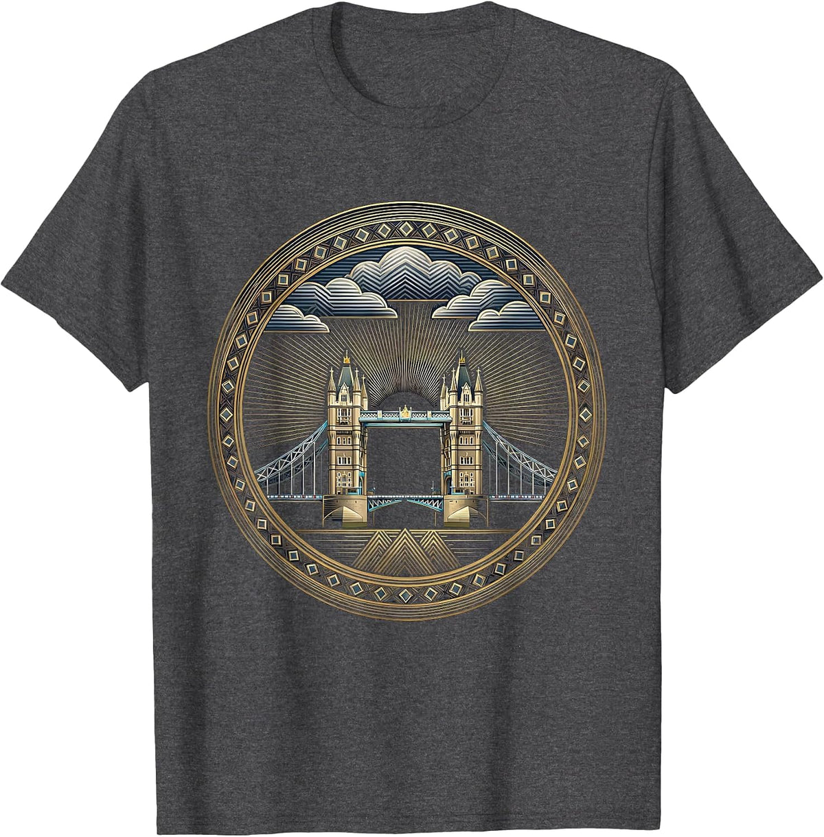Men's Brooklyn Bridge Stormy Sky New York Illustration T-Shirt - Dark Heather Grey