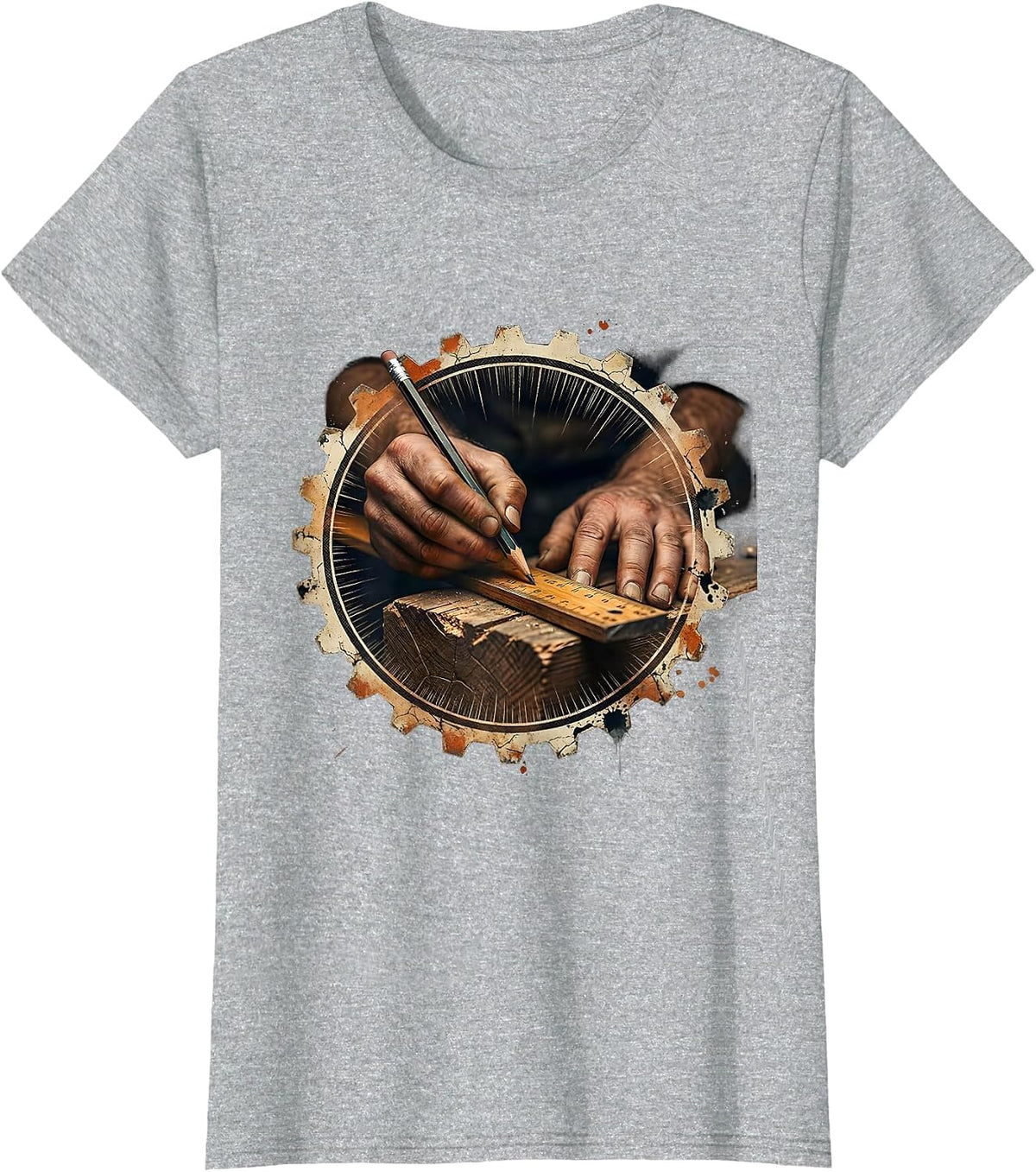 Craftsman Measuring Wood Carpenter Graphic Tee T-Shirt - Heather Grey