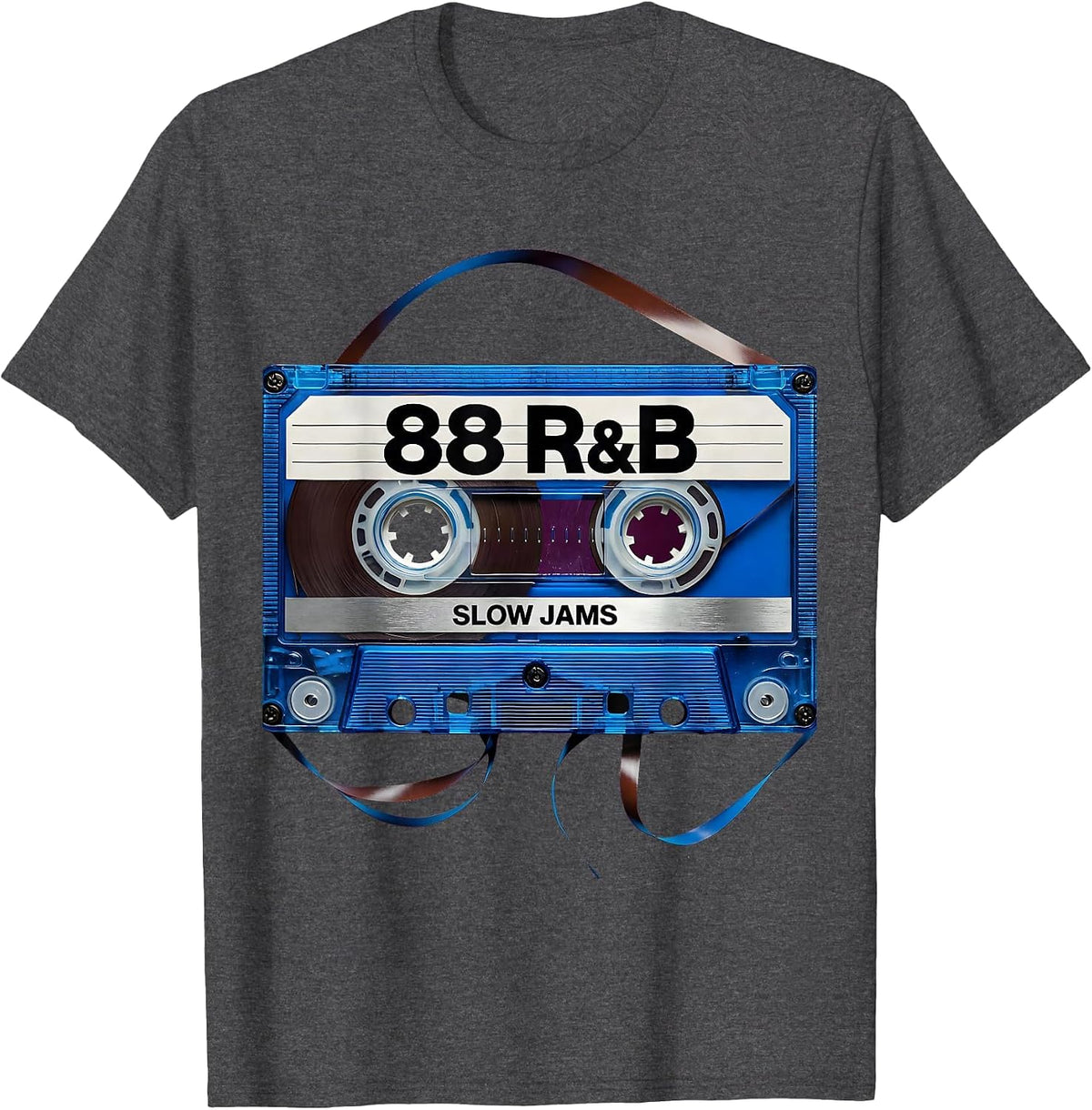 Men's 88 R&B Slow Jams Retro Cassette Deck Old School Mixtape T-Shirt - Dark Heather Grey