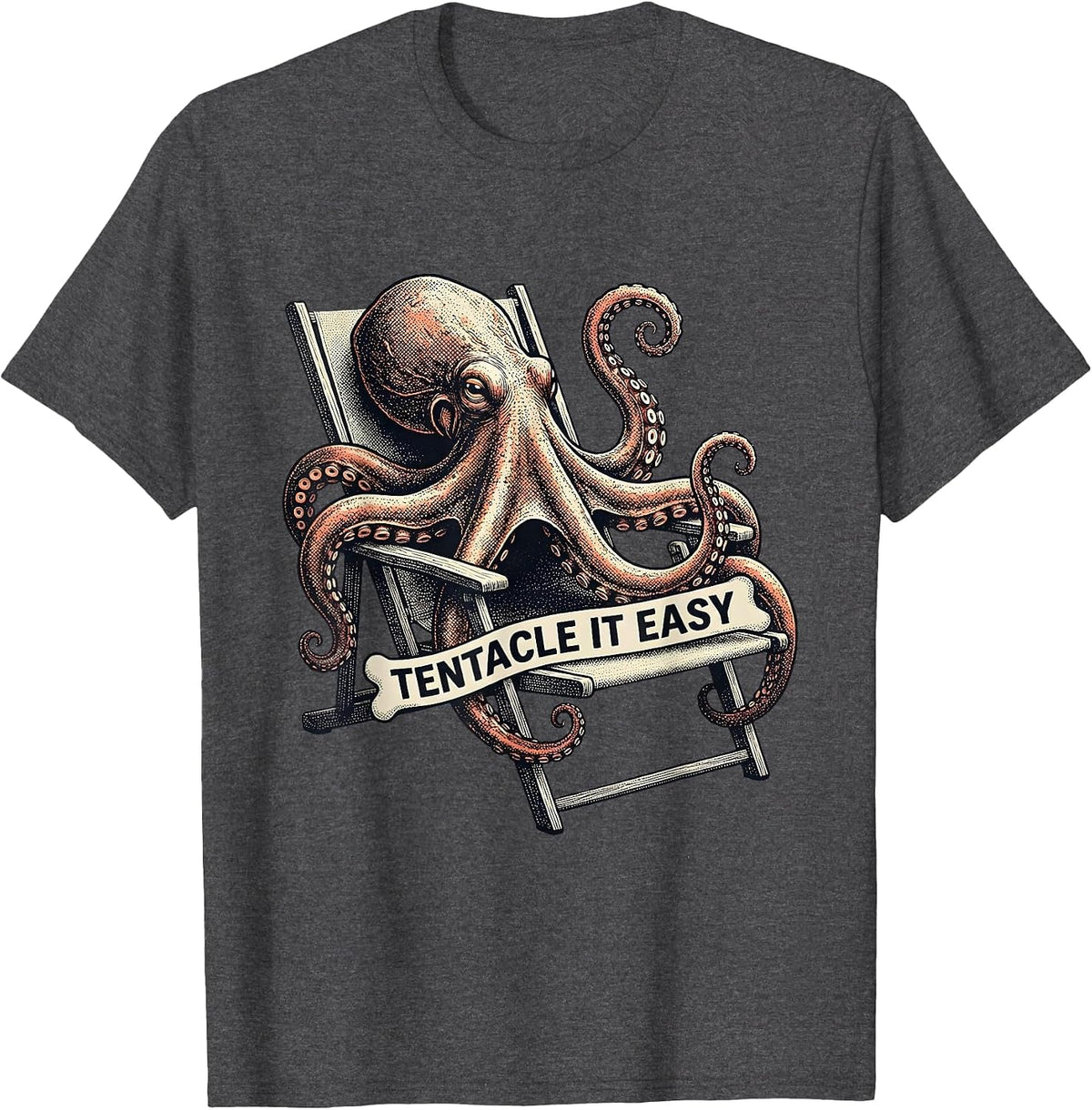 Men's Tentacle It Easy Whimsical Octopus Lover Vintage Ocean T-Shirt - Dark Heather Grey