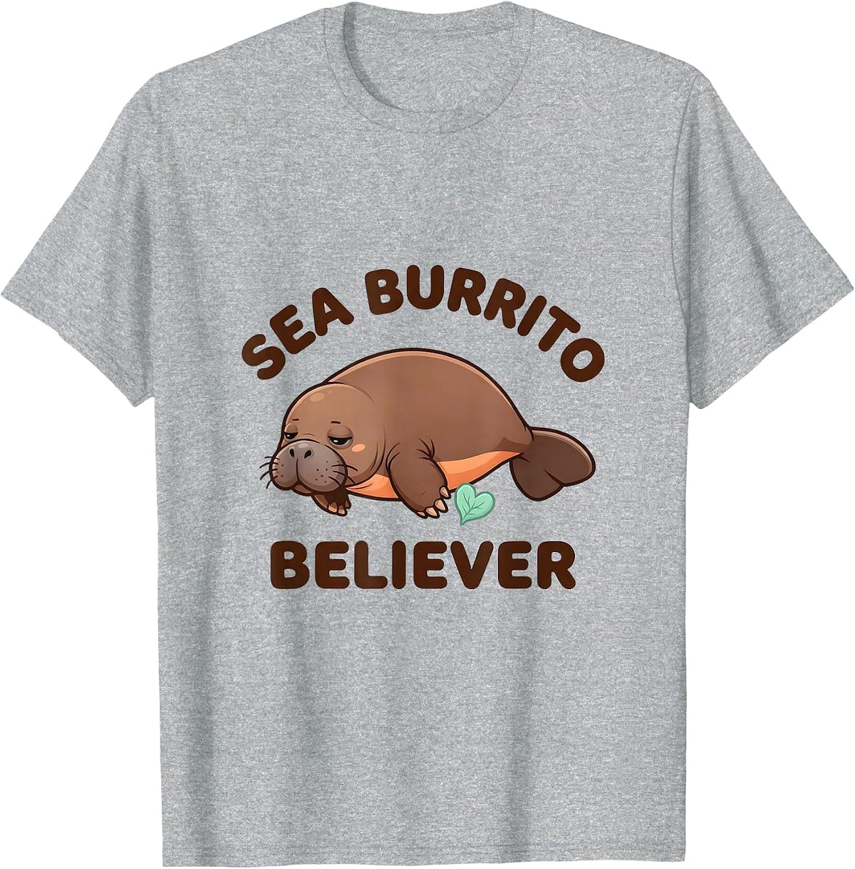 Men's Sea Burrito Believer Cute Kawaii Manatee Lover Humor T-Shirt - Heather Grey