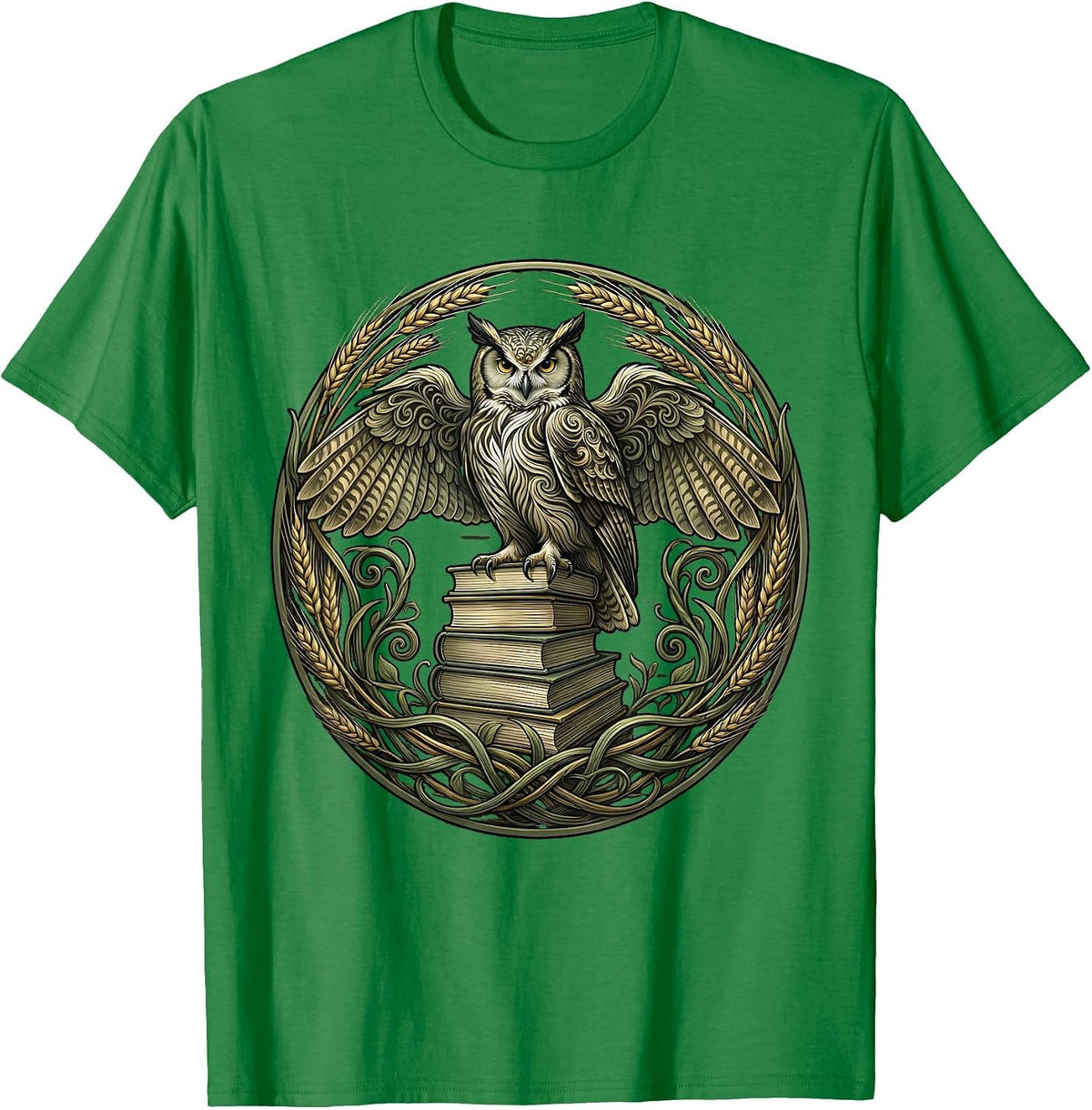 Men's Virgo Owl Perched on Books Astrology Design T-Shirt - Kelly Green