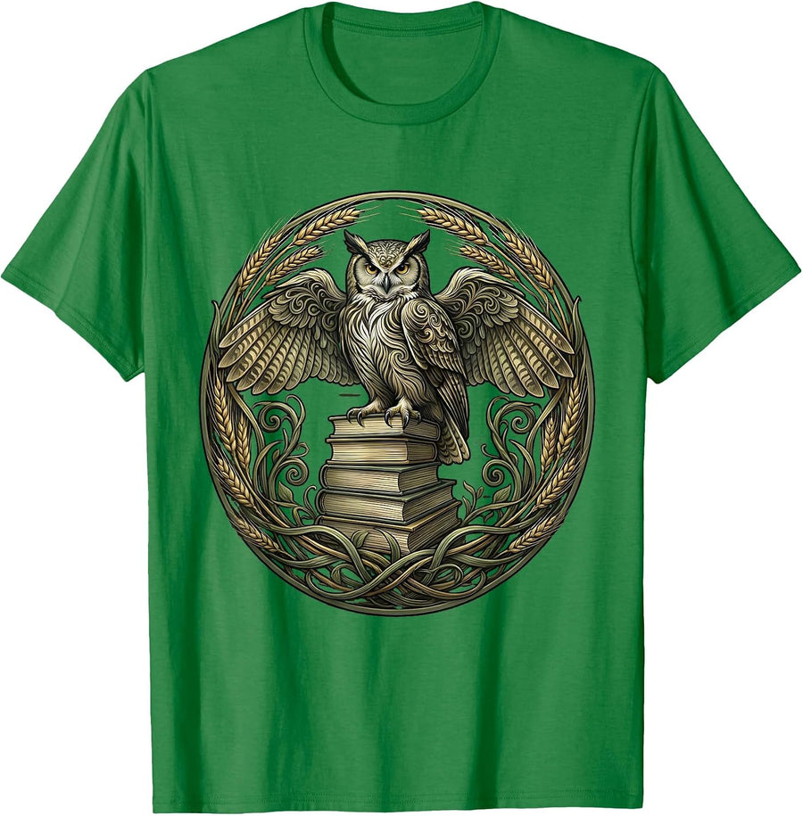 Men's Virgo Owl Perched on Books Astrology Design T-Shirt - Kelly Green