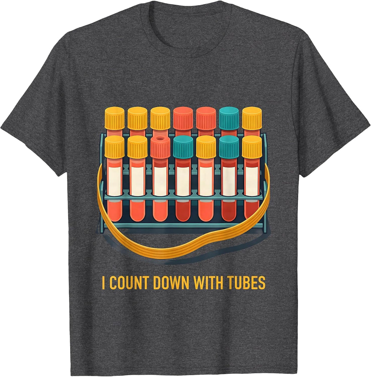 Men's I Count Down With Tubes Funny Phlebotomist Christmas Holiday T-Shirt - Dark Heather Grey