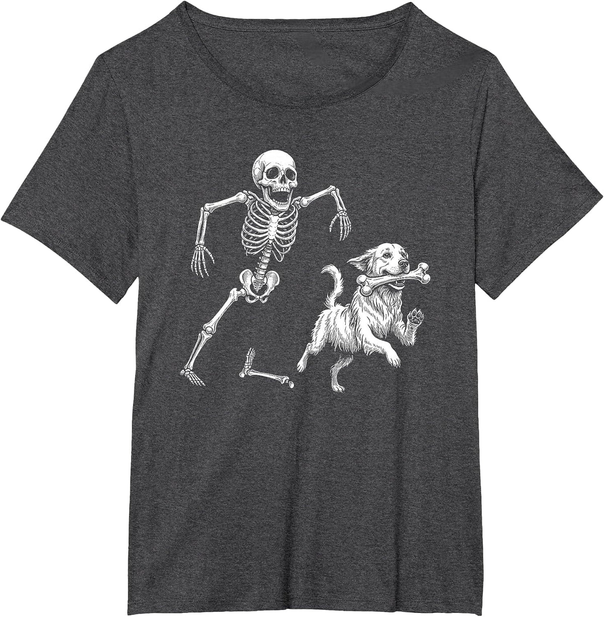 Cute Golden Retriever with Skeleton Bone Halloween Dog Lover T-Shirt - Dark Heather Grey