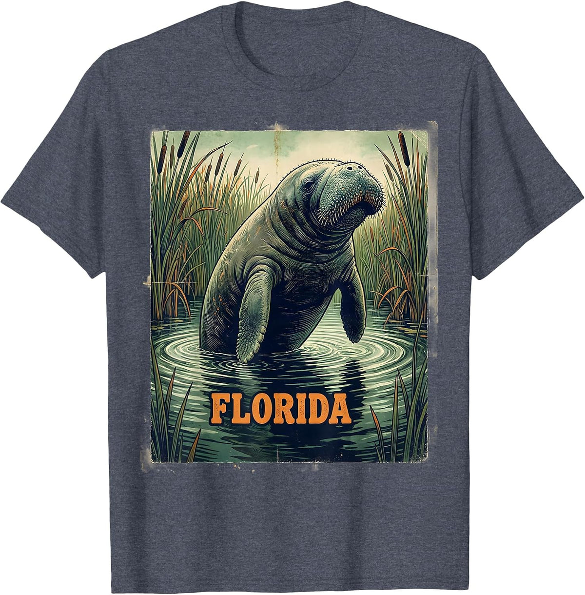 FLORIDA Vintage Manatee Florida Miami State Pride Souvenir T-Shirt - Heather Blue