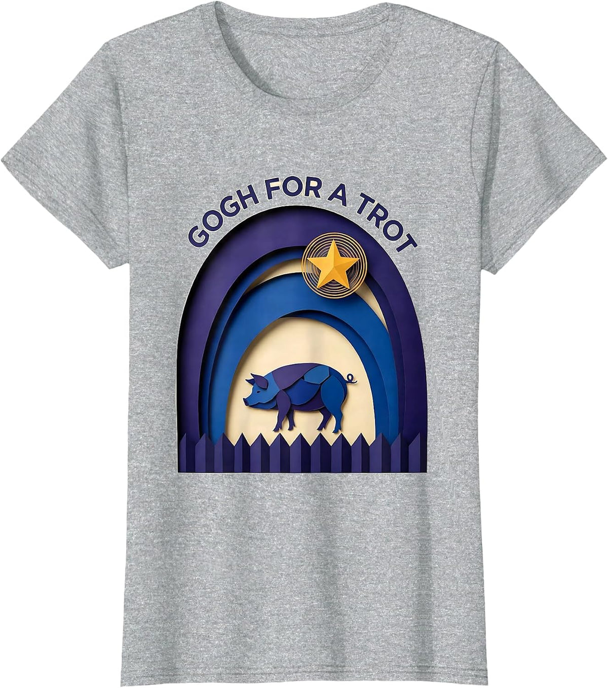 Women's Gogh For A Trot Paper Cutout Van Gogh Art Parody Animal T-Shirt - Heather Grey