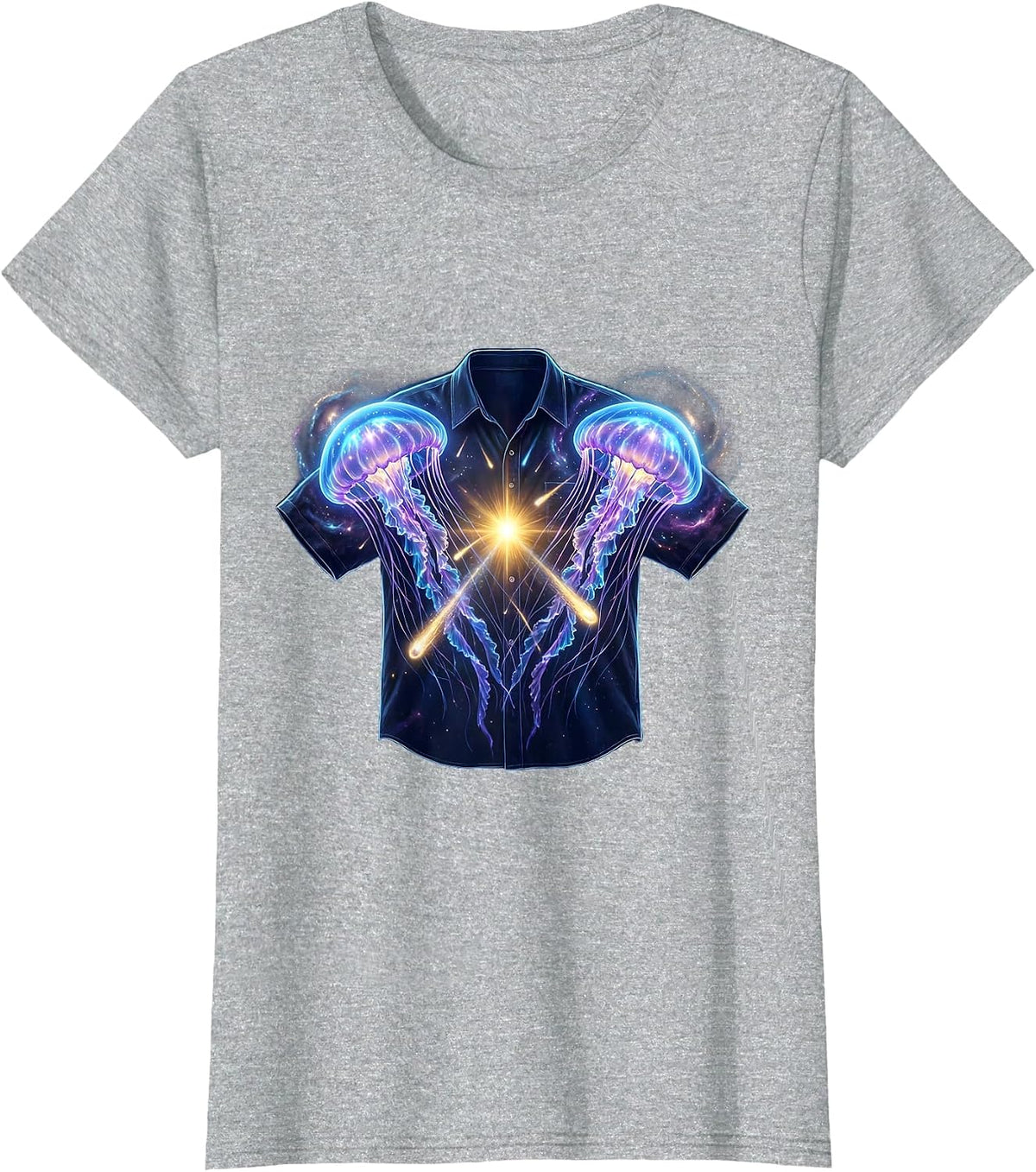 Women's Celestial Jellyfish Cosmic Matching Halloween Couple T-Shirt - Heather Grey