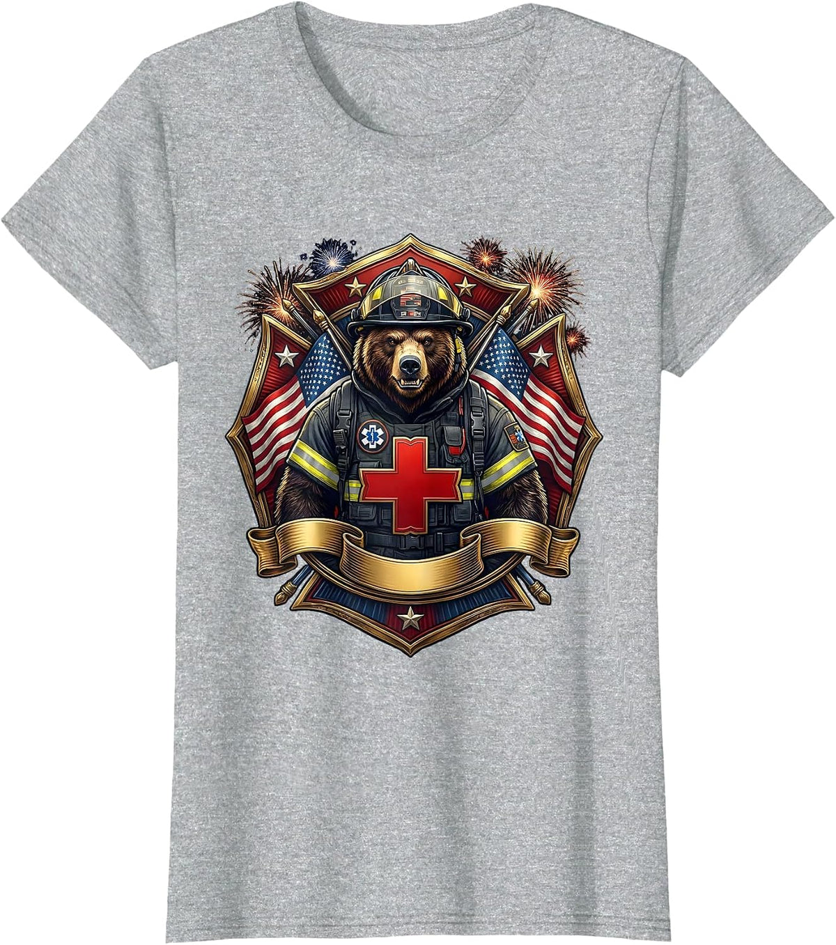 Bear Paramedic EMT Rescue Hero Graphic Design T-Shirt - Heather Grey