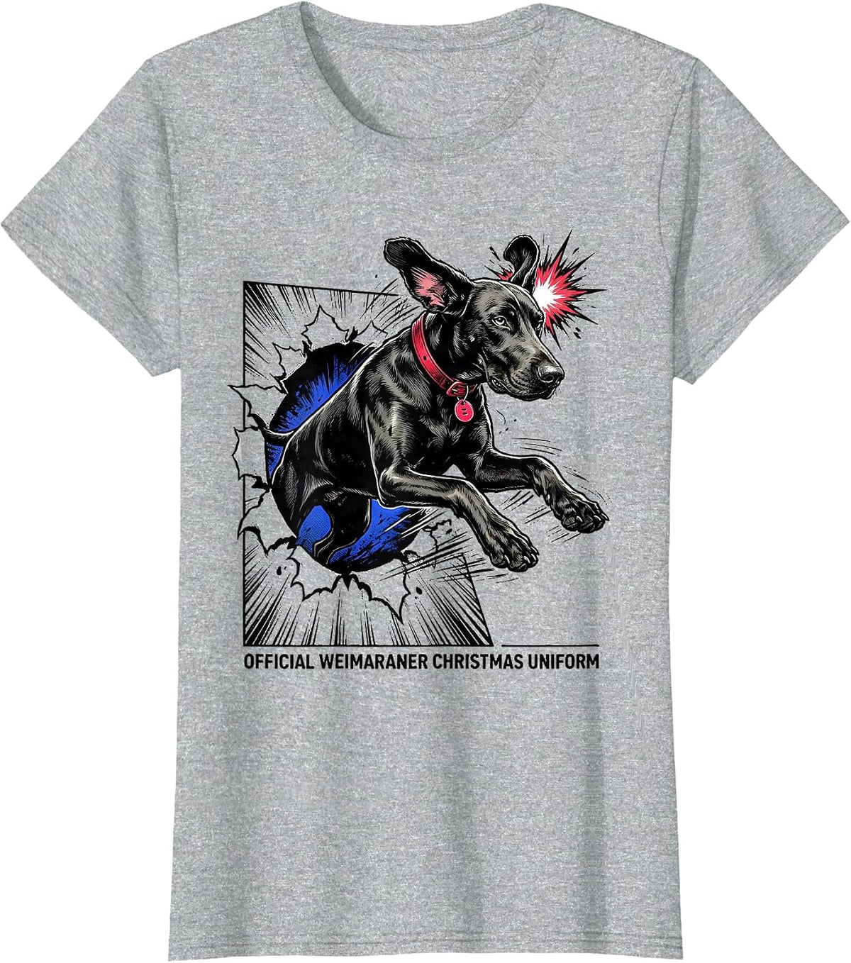 Official Weimaraner Christmas Uniform Comic Book Dog Lover T-Shirt - Heather Grey