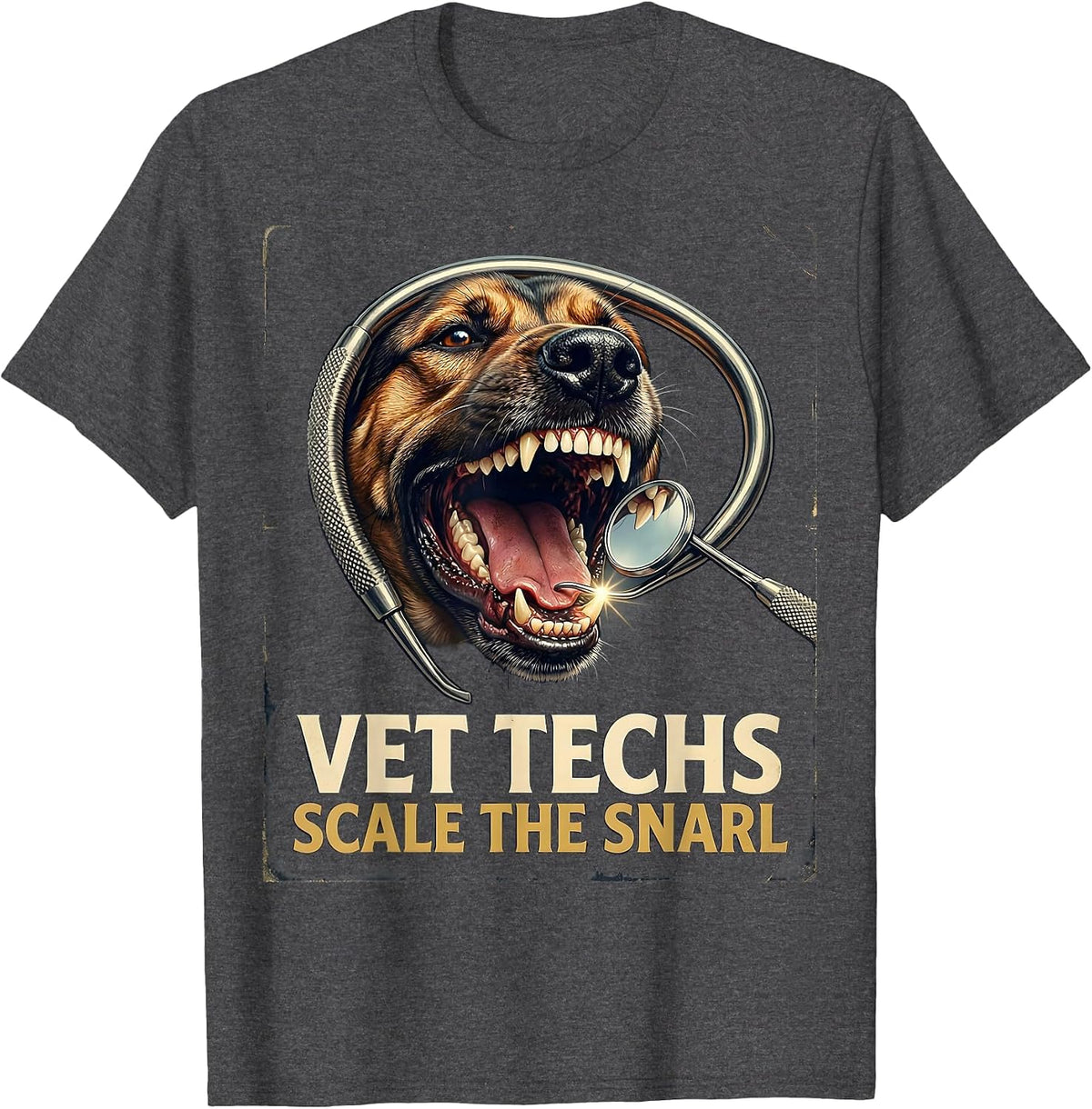 Vet Techs Scale The Snarl Vintage Veterinary Technician Vet T-Shirt - Dark Heather Grey