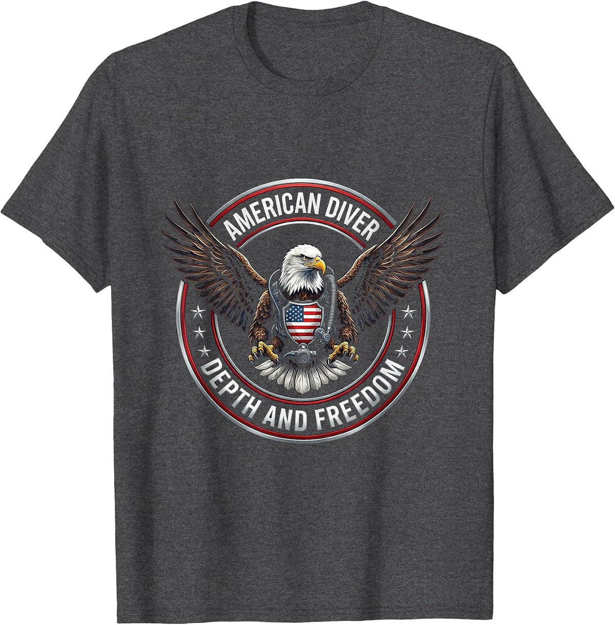 American Diver Depth And Freedom Patriotic Design T-Shirt - Dark Heather Grey