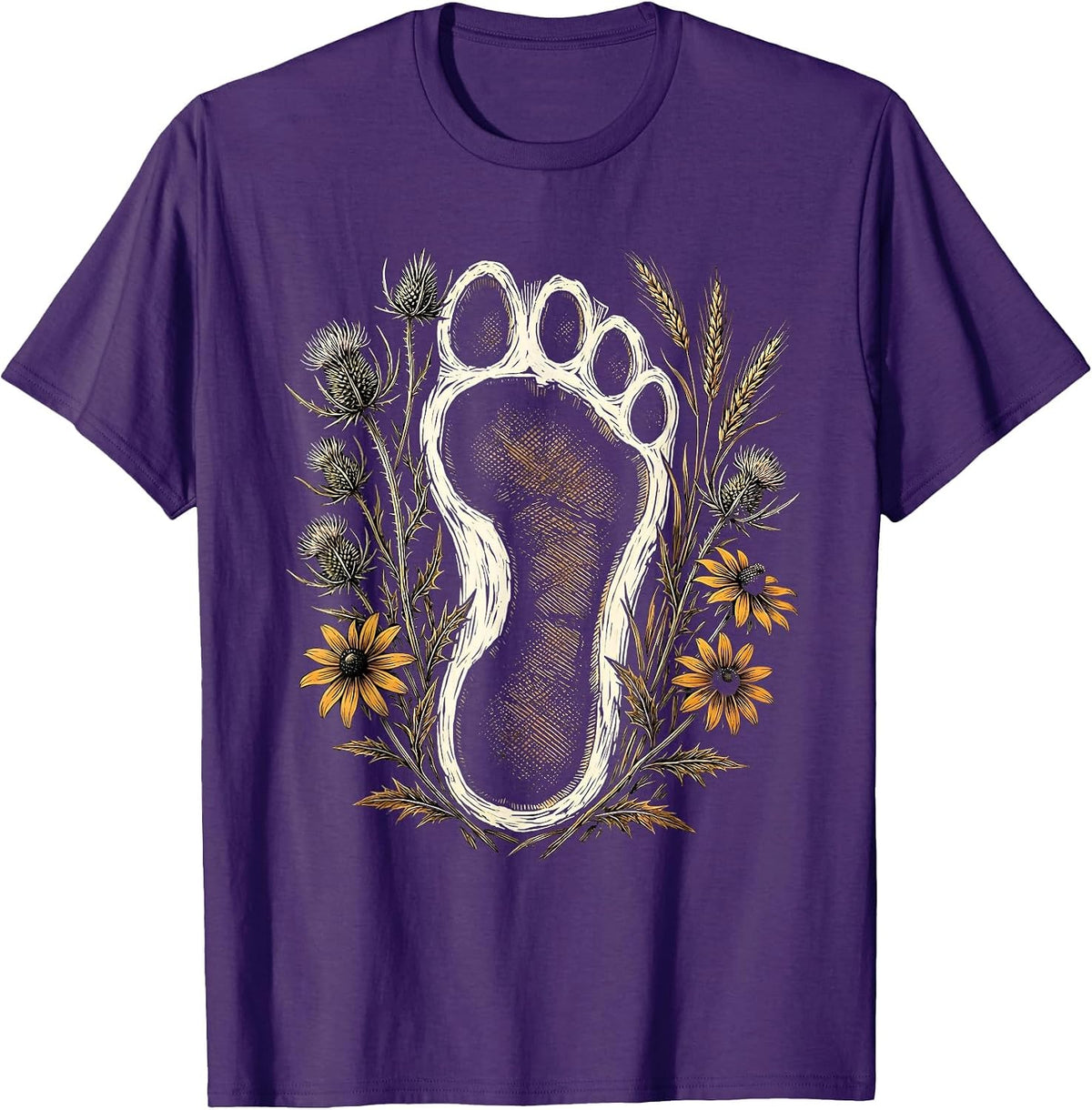 Horse Hoof Print Wildflower Floral Illustration T-Shirt - Purple