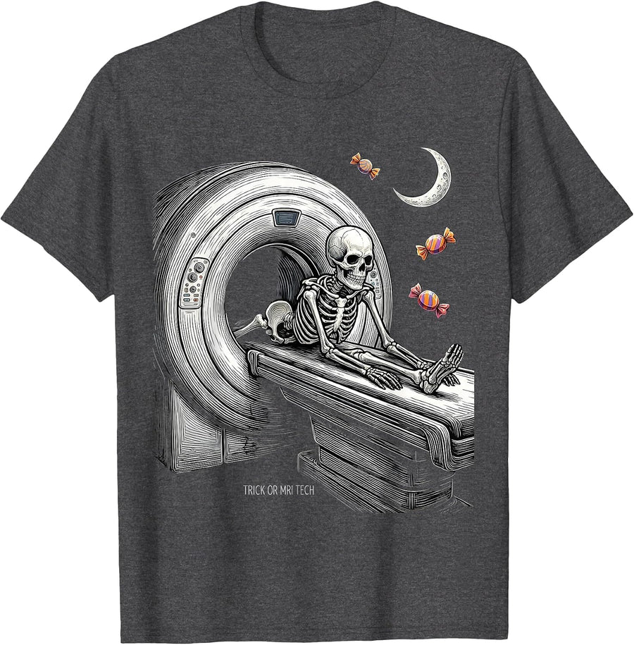 Men's Trick Or MRI Tech Funny Radiology Tech Halloween Humor T-Shirt - Dark Heather Grey