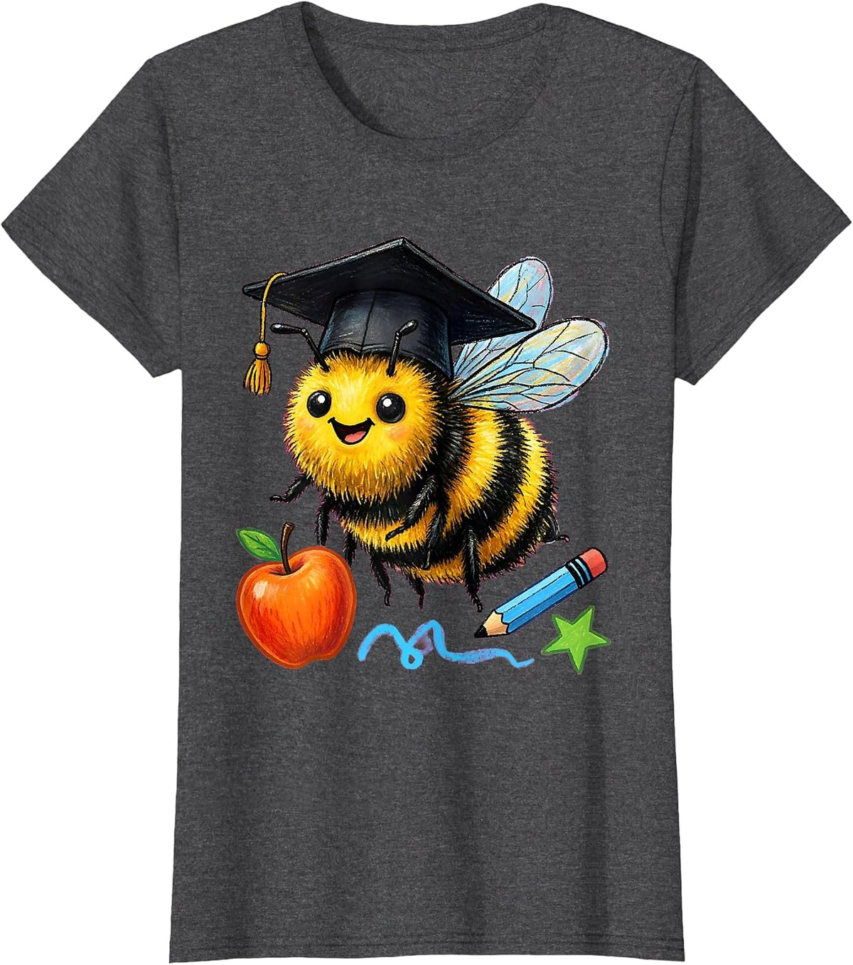 Women's Third Grade Teacher Spelling Bee Mortarboard Graphic T-Shirt - Dark Heather Grey