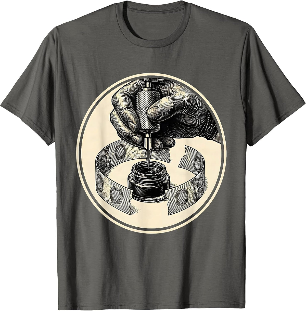 Tattoo Machine Circular Badge Tattoo Artist Humor T-Shirt - Asphalt Grey