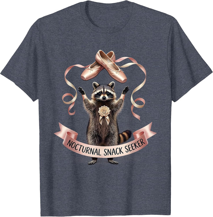 Nocturnal Snack Seeker Raccoon Design T-Shirt - Heather Blue