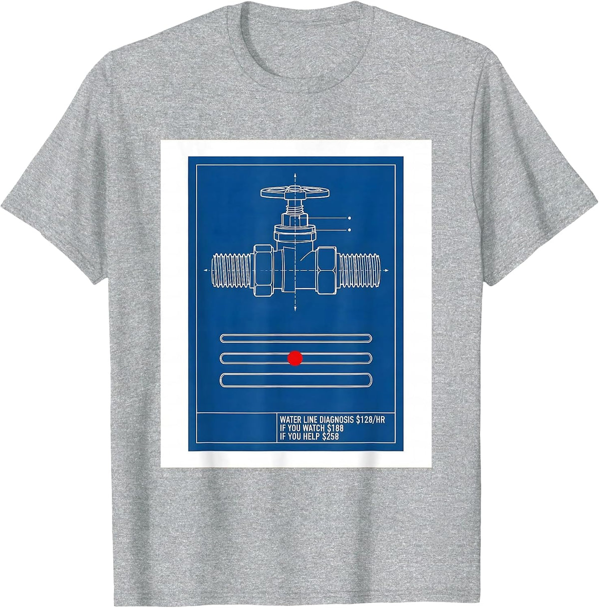 Men's Water Line Diagnosis Funny Plumber Dad Gift T-Shirt - Heather Grey